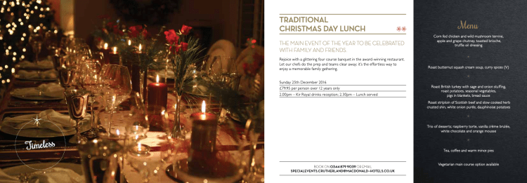 Picture of a page from a hotel Christmas brochure to demonstrate marketing skills of Hey Marketing Ltd