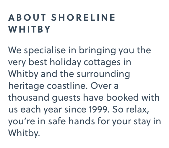 Shoreline Whitby website snippet copywritten by Hey Marketing of Huddersfield